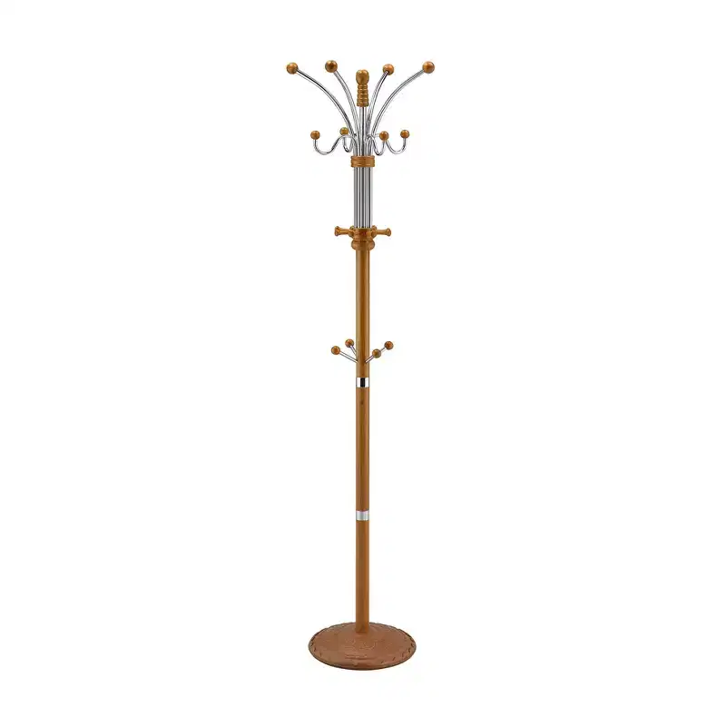 73-Inch Freestanding Coat Rack - Metal & Oak Wood, 5 Hooks