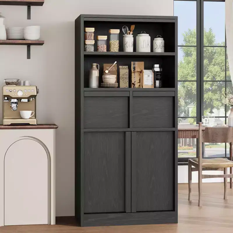 50.9 Tall Bathroom Storage Cabinet, Freestanding Floor Cabinet with 2 Drawers, Kitchen Pantry Cabinet for Living Room Kitchen Bathroom