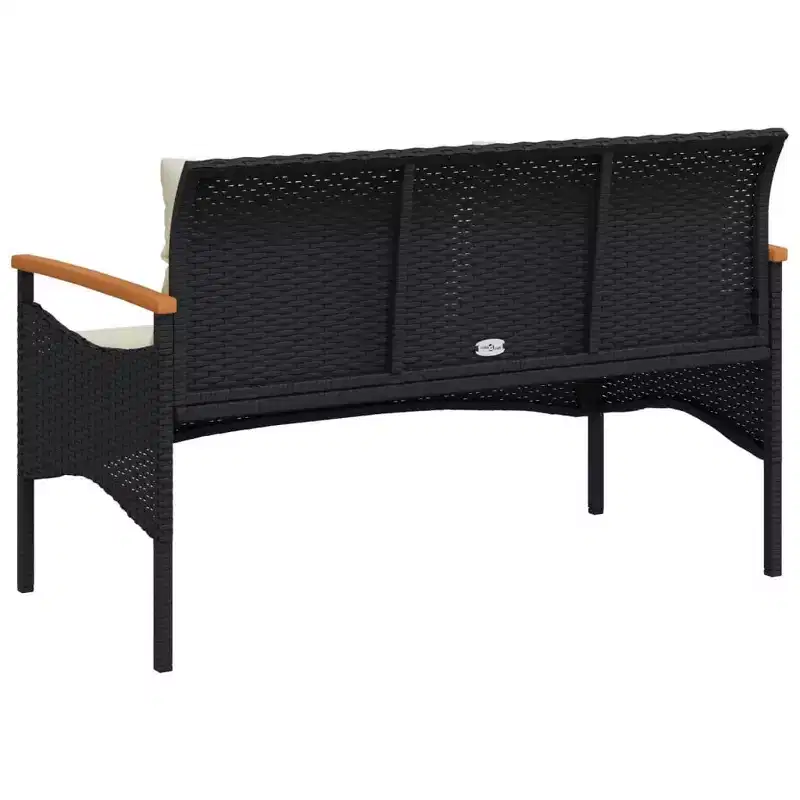 vidaXL Patio Bench with Cushions 45.7x24.6x29.1 Black Poly Rattan - Black