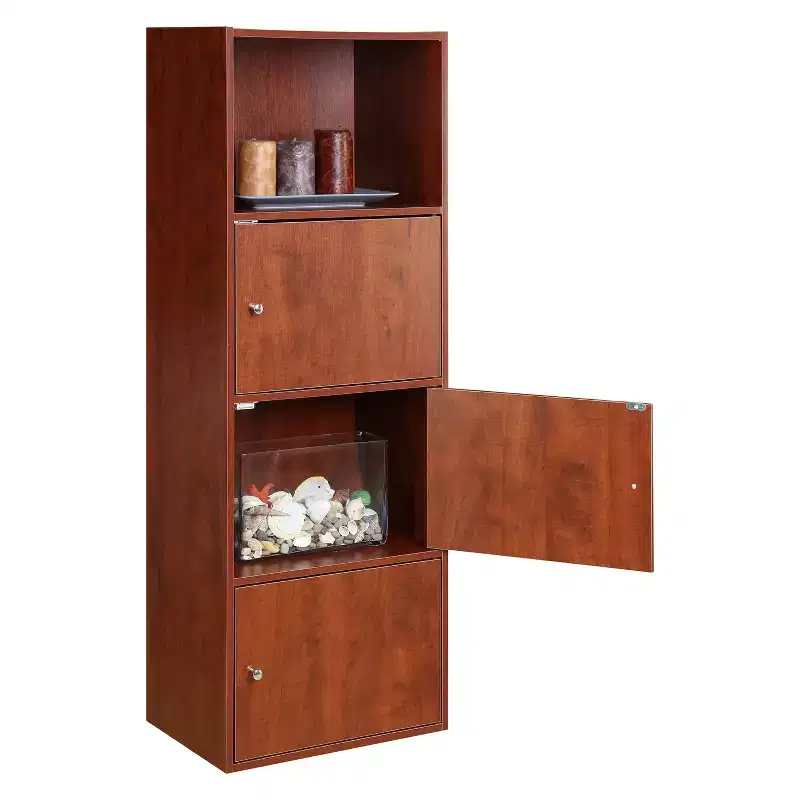 Cherry / Faux Birch / White Marble / Barnwood / Pink 3-Door Storage Cabinet with Open Cubby Shelf