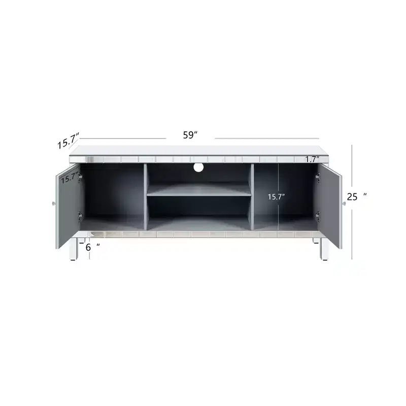 TV Stand for 65 Inch TV, Mid Century Center with Storage, TV Console with Open Shelf and 2 Cabinets for Bedroom and Living Room