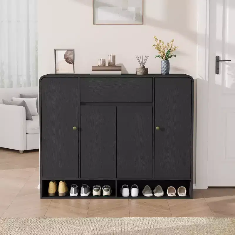 47.2 Shoe Storage Cabinet with 4 Doors & 1 Drawer, Large Capacity Entryway Organizer with Rounded Corners, Narrow Shoe Rack for Hallway, Living Room