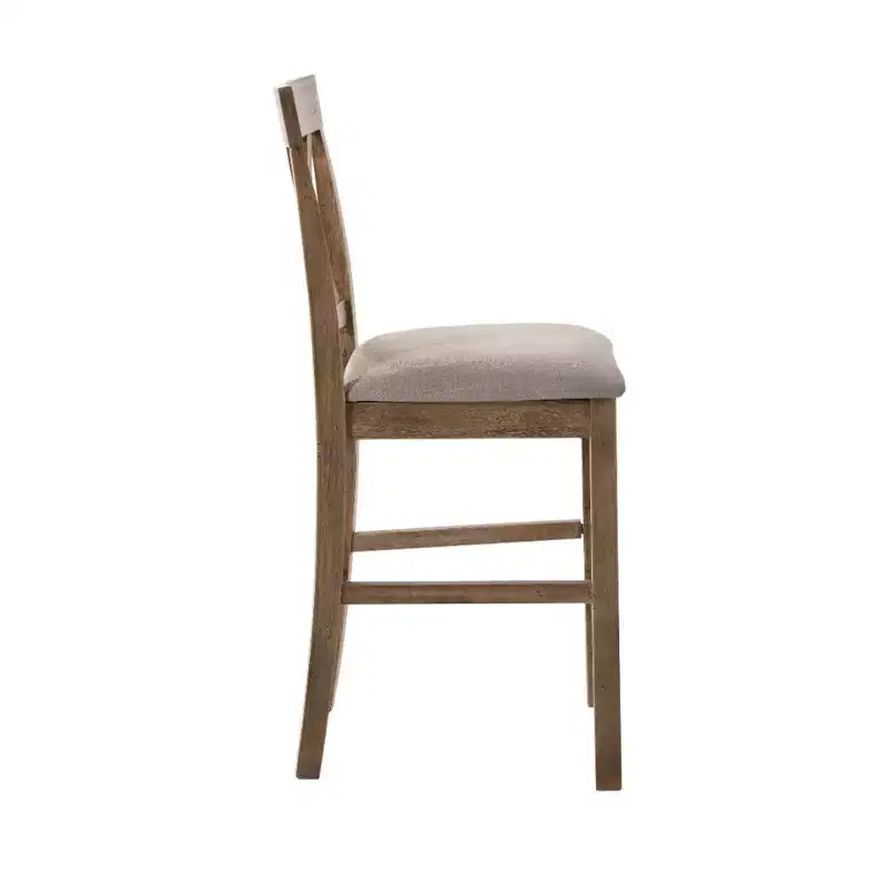 Simple Relax Set of 2 Linen Upholstered Counter Height Chairs in Tan and Weathered Oak