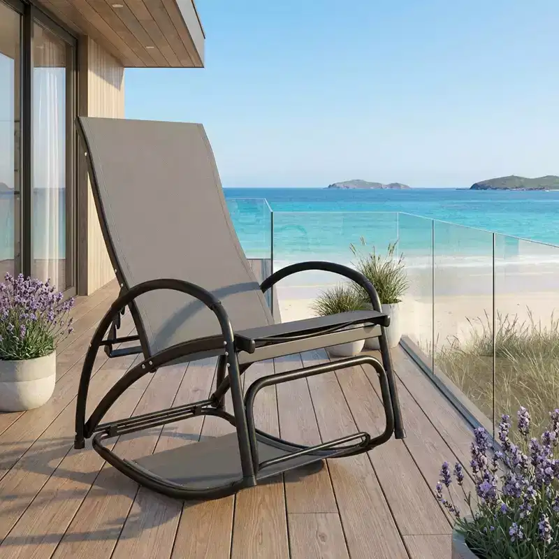 Gymax Convertible Outdoor Rocking Chair Featuring a 4-Position Adjustable Backrest and Ergonomic Curved Armrests