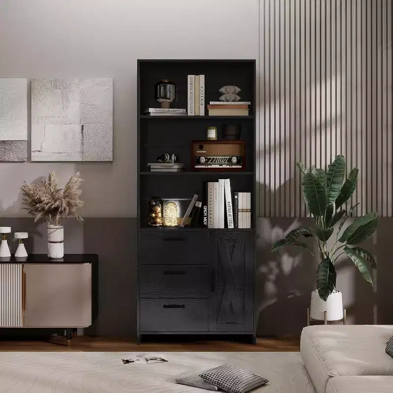 6-Tier Bookshelf with Door and 3 Drawers, 71