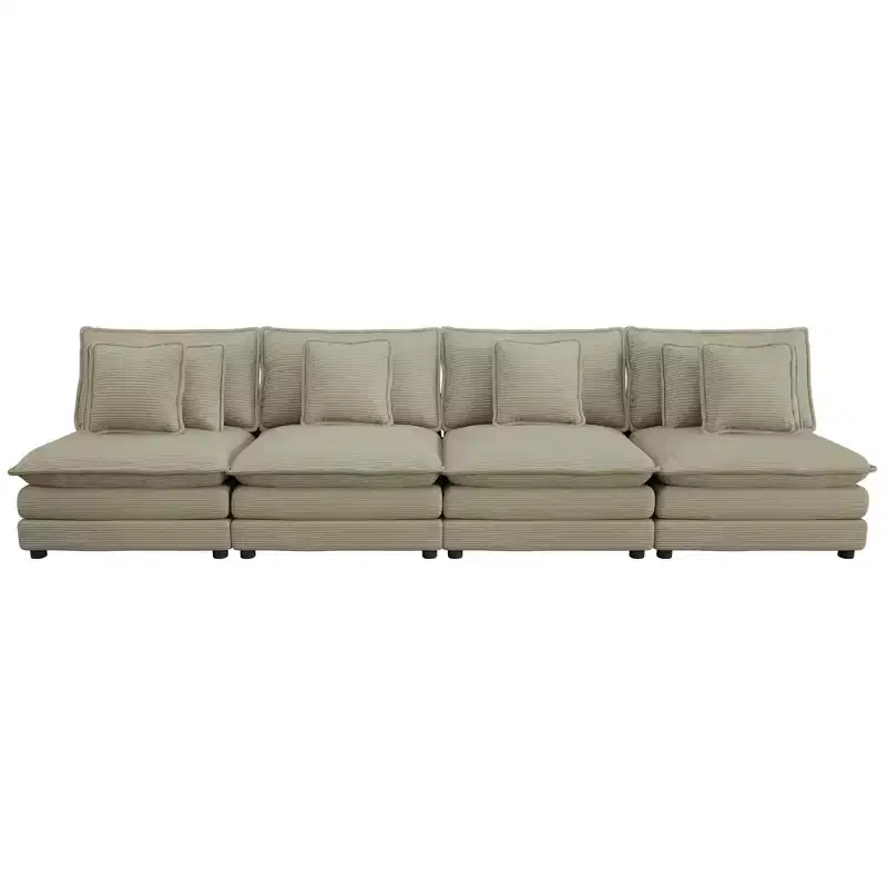 MAYEERTY 141.6 Modern Modular Sofa Upholsteres Corduroy with Four Pillows for Living Room Brown