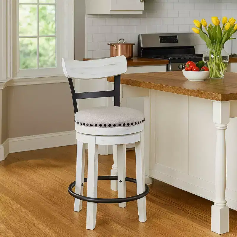 Royal Hampton Swivel 24.5 Counter Stool Chair | Nailhead Trim | Curved Back