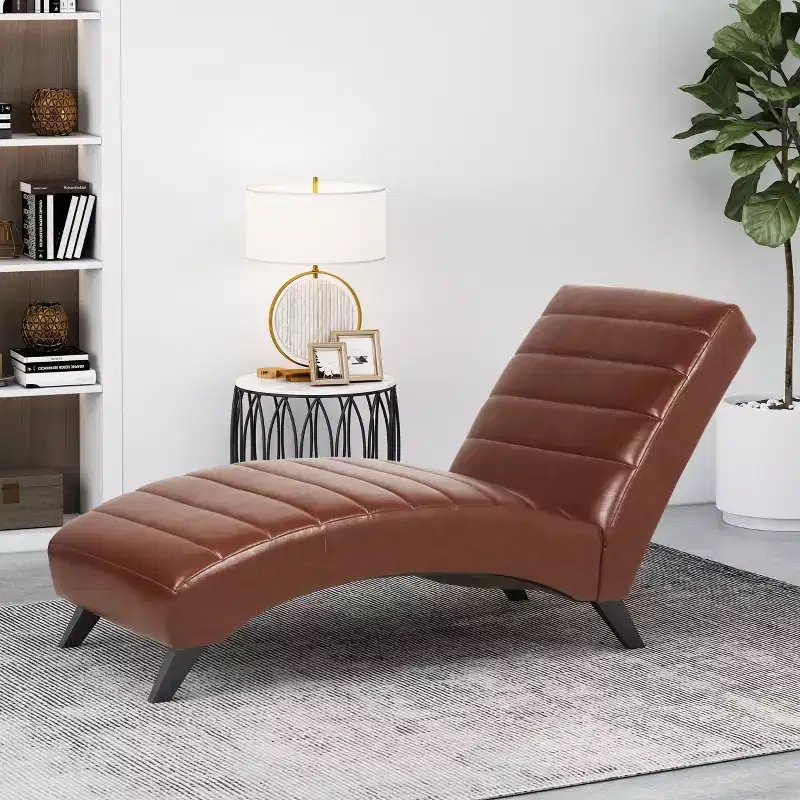 Contemporary Faux Leather Channel Stitch Chaise Lounge