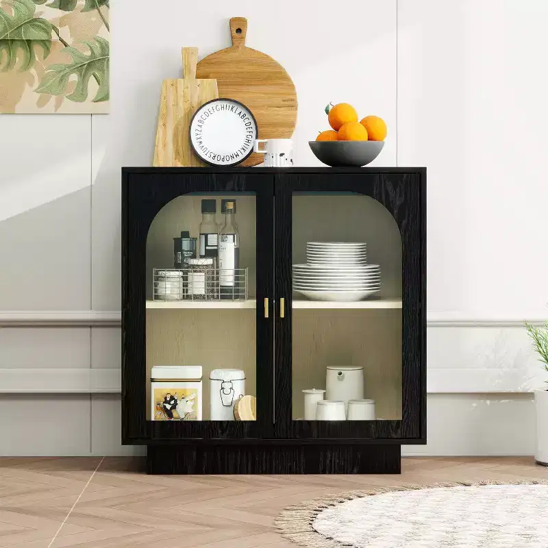 Okak Modern Storage Cabinet with 2 Acrylic Doors, Sideboard Cabinet with Metal Handles and 2 Shelves, Buffet Cabinet for Kitchen, Dining Room