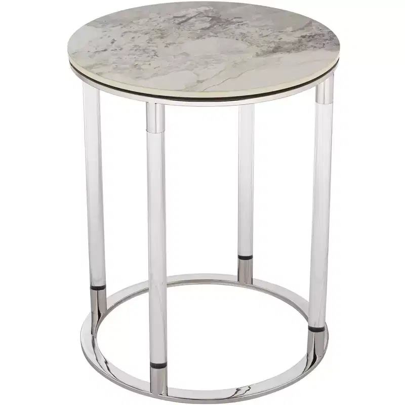 1/4 Wide Stone and Chrome Round Side Table
