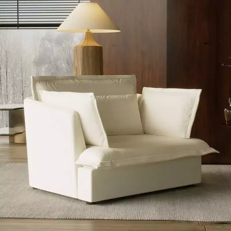 Famapy Upholstered White Single Sofa Chair Cozy Living Room Furniture with Soft Cotton-Filled Pillows