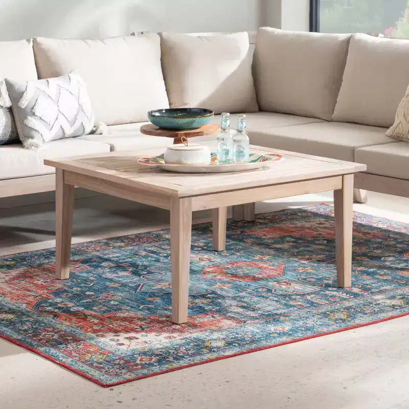 Linon 4pc Melita Acacia Sectional & Coffee Table Beige