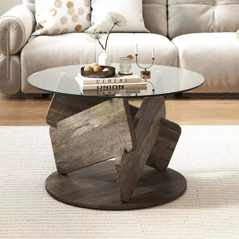 Costway Round Glass Coffee Table 32 Modern Center Table with Clear Tempered Glass Top