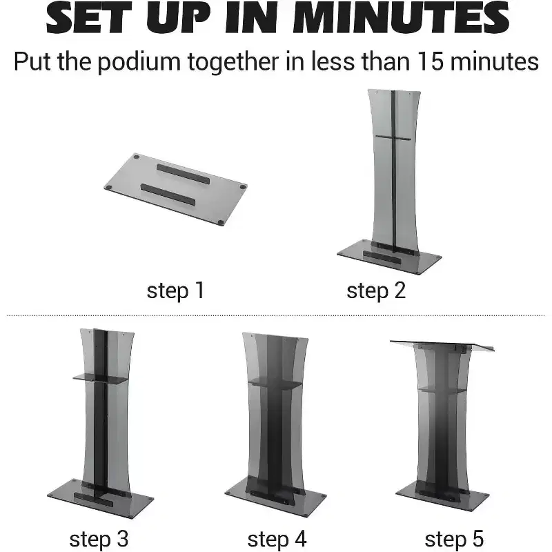 47 Clear Acrylic Lectern Podium, Transparent Presentation Stand with Storage Shelf, for Wedding Ceremonies, Church, School & Business Events