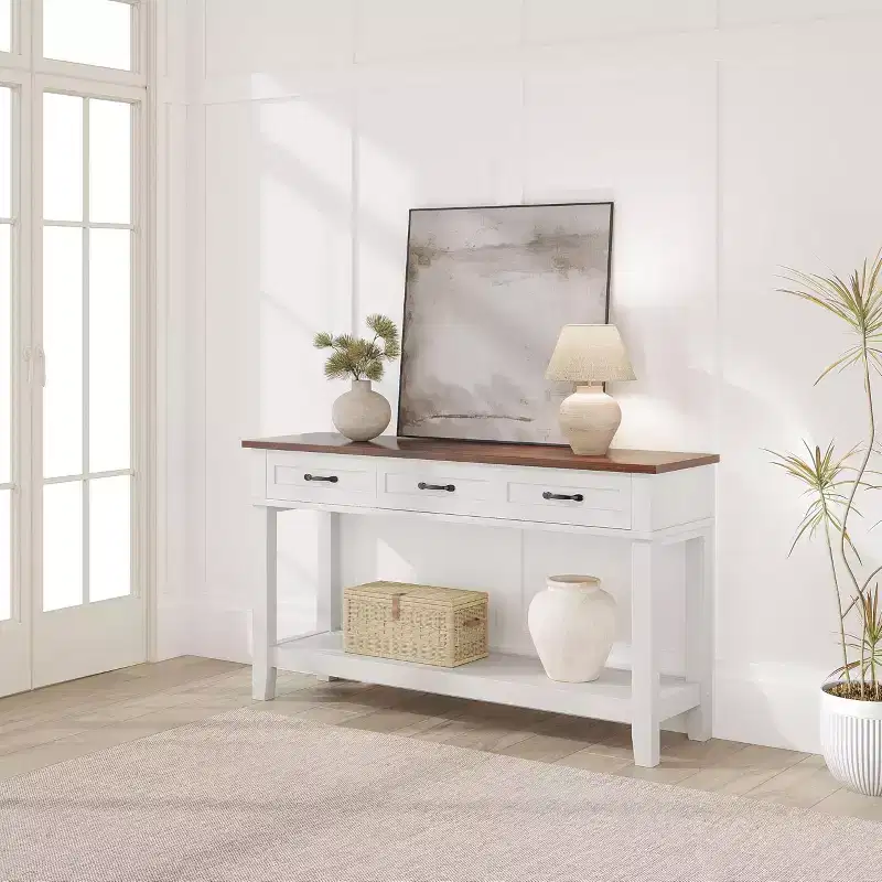 Entryway Table, Console Table with 3 Storage Drawers, 3 Tier Farmhouse Wooden Sofa Table, Hallway Tables