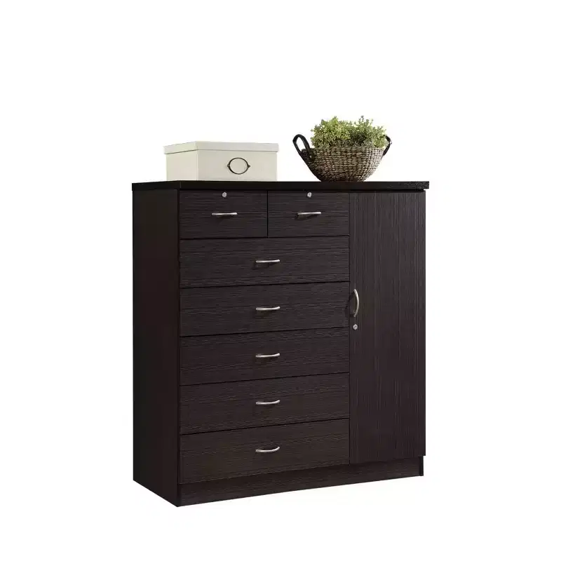 7 Drawer Jumbo Chest, Five Large Drawers, Two Smaller Drawers with Two Lock, Hanging Rod, and Three Shelves, Vertical Dresser