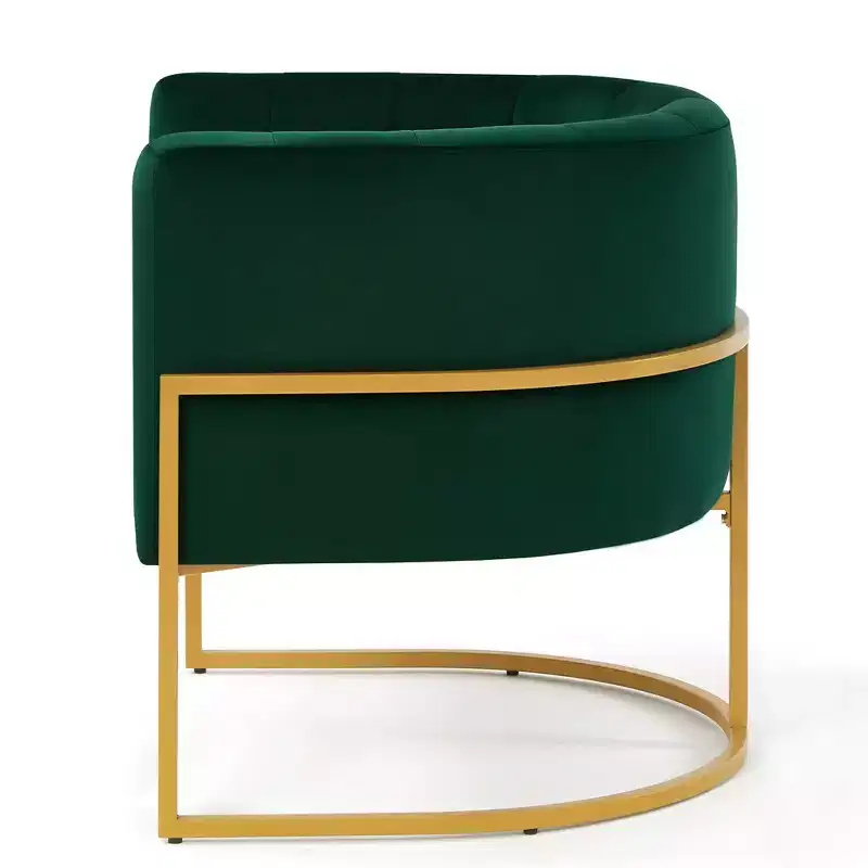 Velvet Accent Chair With Cushion, Golden Metal Stand, Curve Backrest Upholstered Vanity Chair, Home Leisure Chair