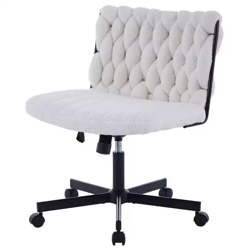 Cross Leg Desk Chair with Wheels, Wide Seat Armless Swivel Office Chair, Modern Vanity Makeup Chair, Comfy Computer Task Chair for Home Office