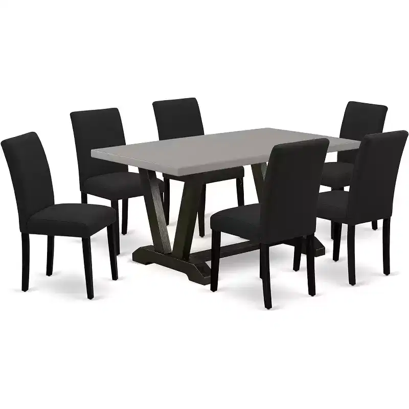HomeStock Belmont 7-Piece Kitchen Table Set 6 Dining Chairsand Rectangular Dining Table - Black Finish