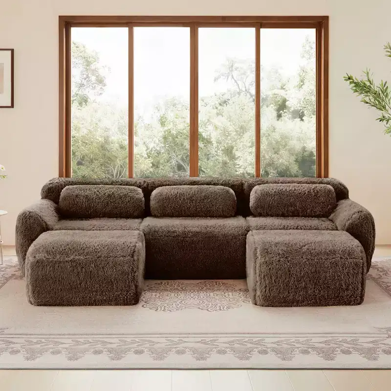 Modular Sectional Sofa with 2 Ottomans, Deep Seat Sectional Sleeper Sofa, Modern Small Sectional for Living Room & Bedroom-Panipeachy