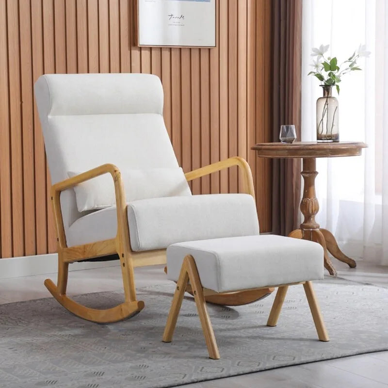 25.2 Wide Reclining Rocker Chair with Ottoman - High Back Rocking Chair, Soft Linen Fabric, Ergonomic Design