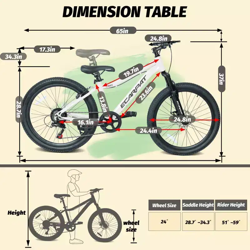 NAYSAYE 24 Inch Youth Mountain Bike with 7 Speeds Front Suspension Disc Brakes for Boys Girls Outdoor Cycling, White, 51.5*8*26.37