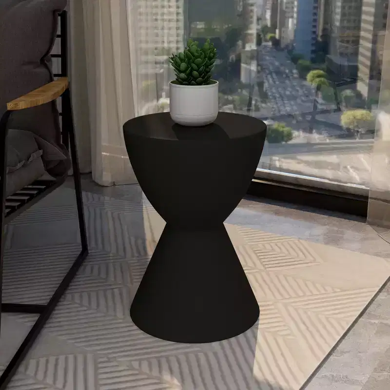 LeisureMod Loft Hourglass Fiberstone Side Table - Modern Indoor/Outdoor Accent Table