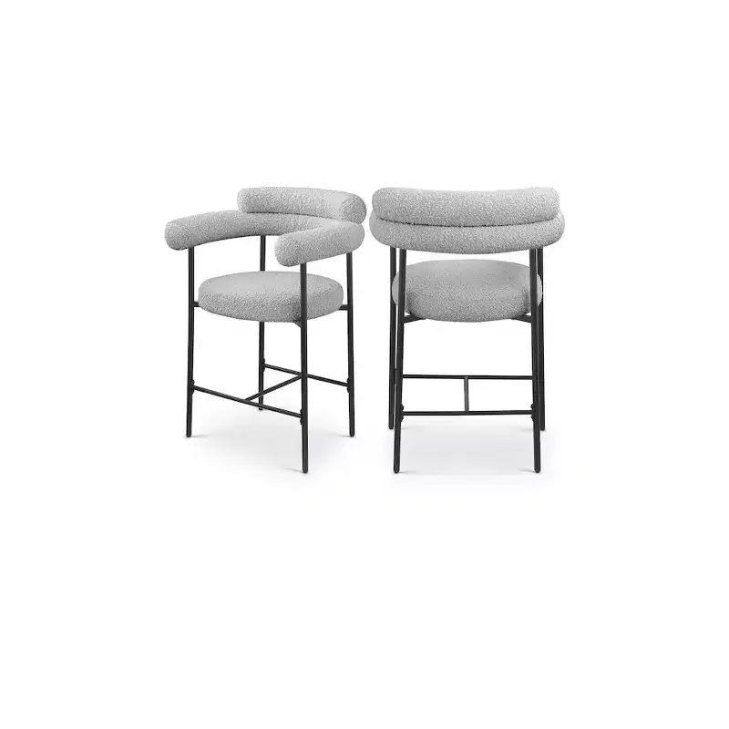 Meridian Furniture,Blake Grey Boucle Fabric Counter Stool, Set of 2