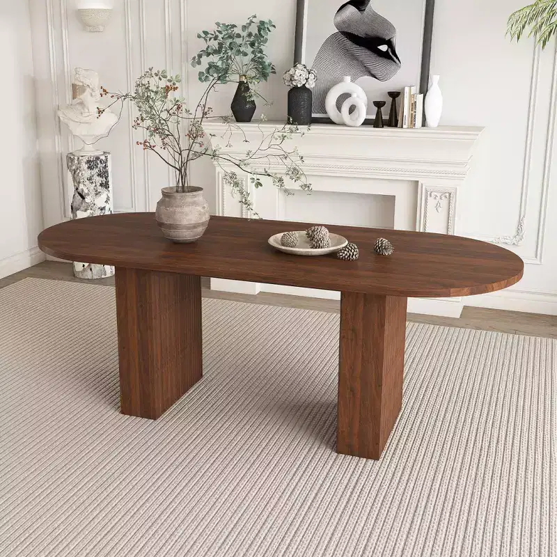 62.9 Oval Dining Table for 6 Walnut Veneer MDF Tabletop with MDF Base Modern Farmhouse Dininghouse Table with Waterproof Scratch Resistant Surface