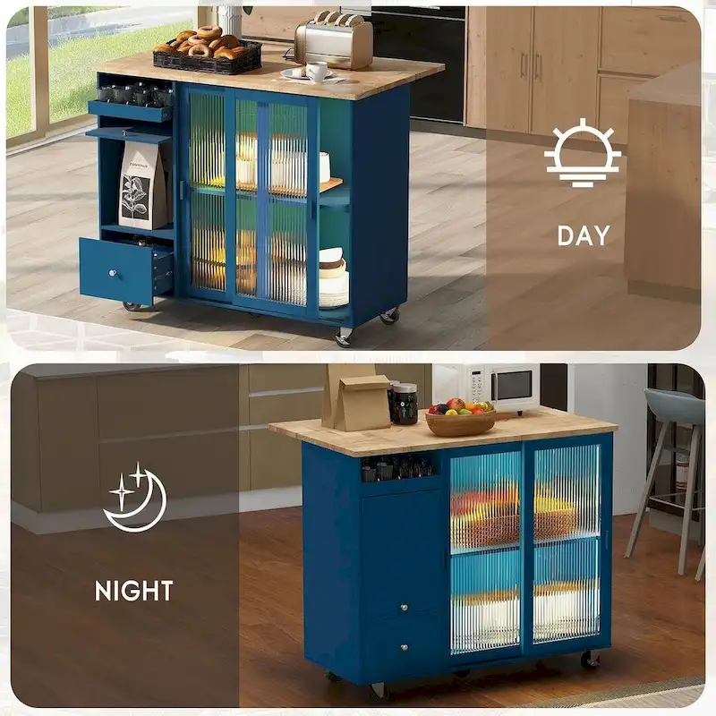 Folding Kitchen Cart with LED Lights