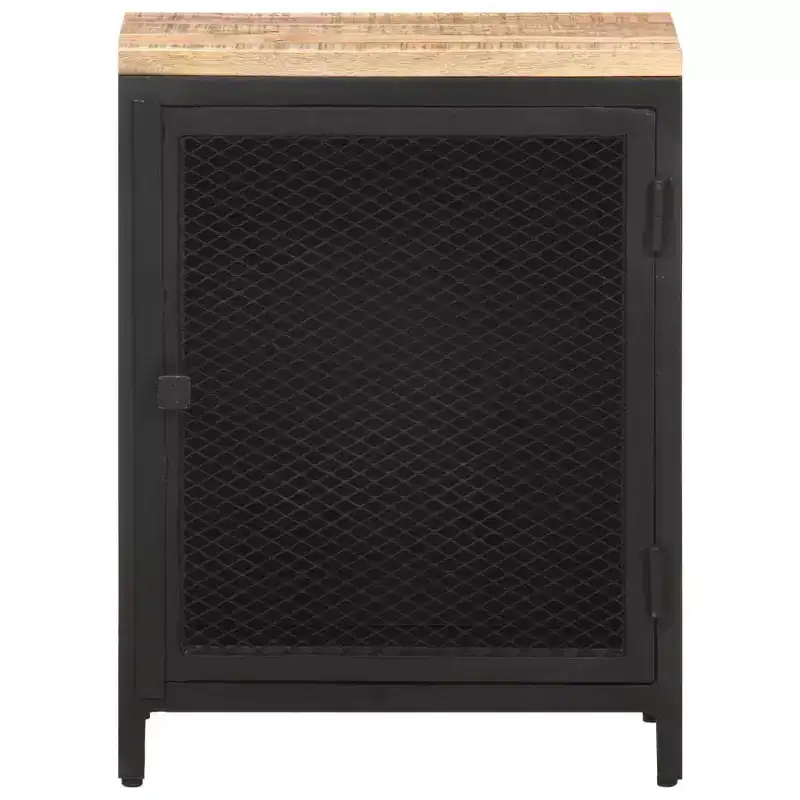 Solid Rough Mango Wood Bedside Cabinet with Mesh Door 15.7x11.8x20.9