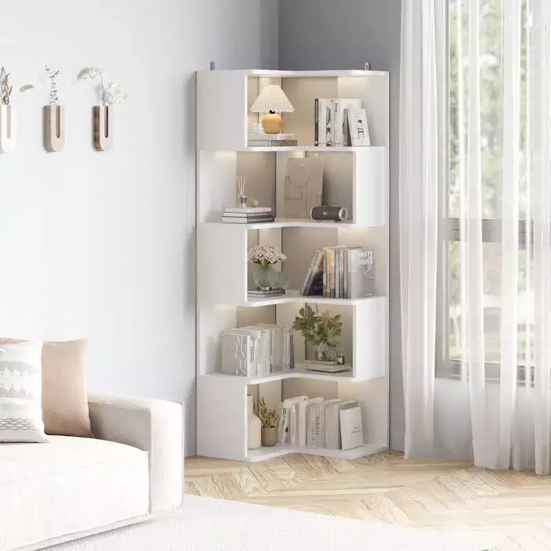 Corner Book Shelf White 6 Tiers L-Shaped