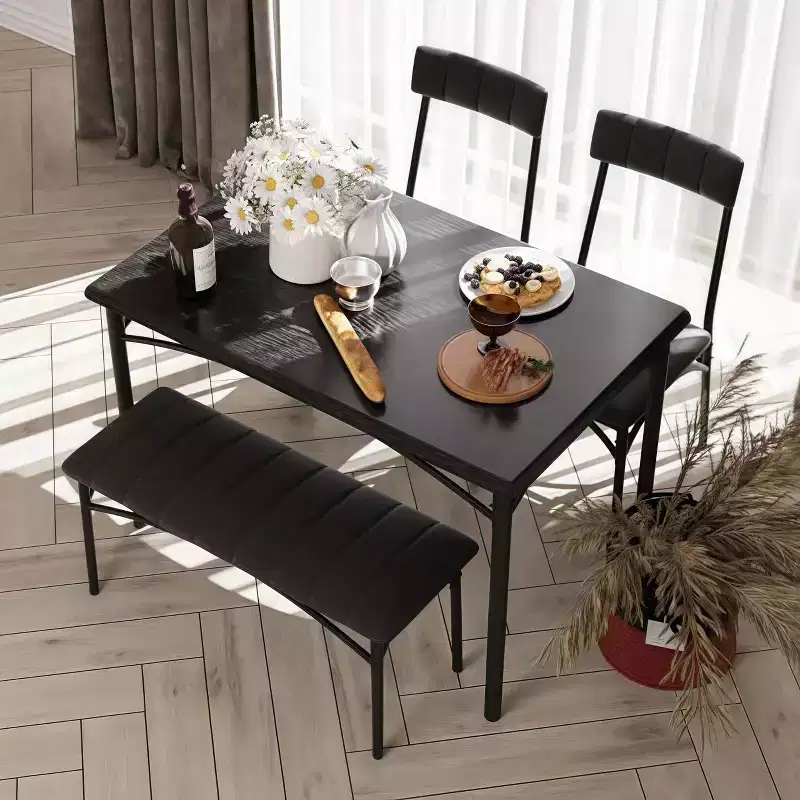 4-Piece Dining Set with Table, 2 Chairs & Bench, Retro Style Space-Saving Kitchen Table for Small Spaces, Kitchen, Apartments