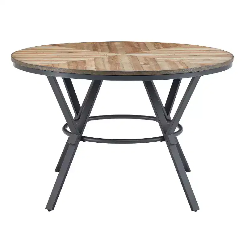 Modern Round Wood Dining Table, Light Brown/Black