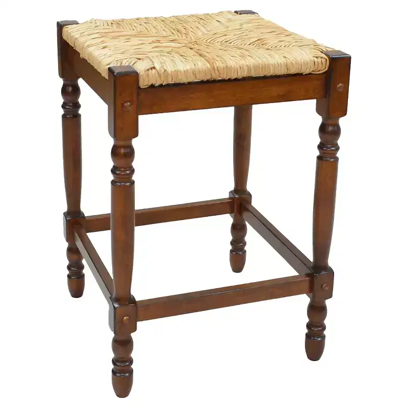 24'' Counter Height Barstool, Chestnut Rubberwood Frame, Square Woven Seat