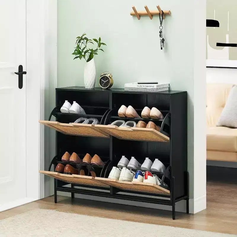 4-Door Freestanding Rattan Shoe Cabinet Organizer