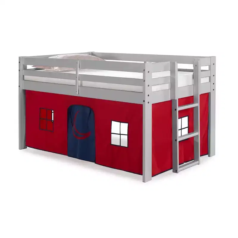 Alaterre Furniture Twin Jasper Junior Kids' Loft Bed, Dove Gray Frame and Playhouse Tent Red/Blue