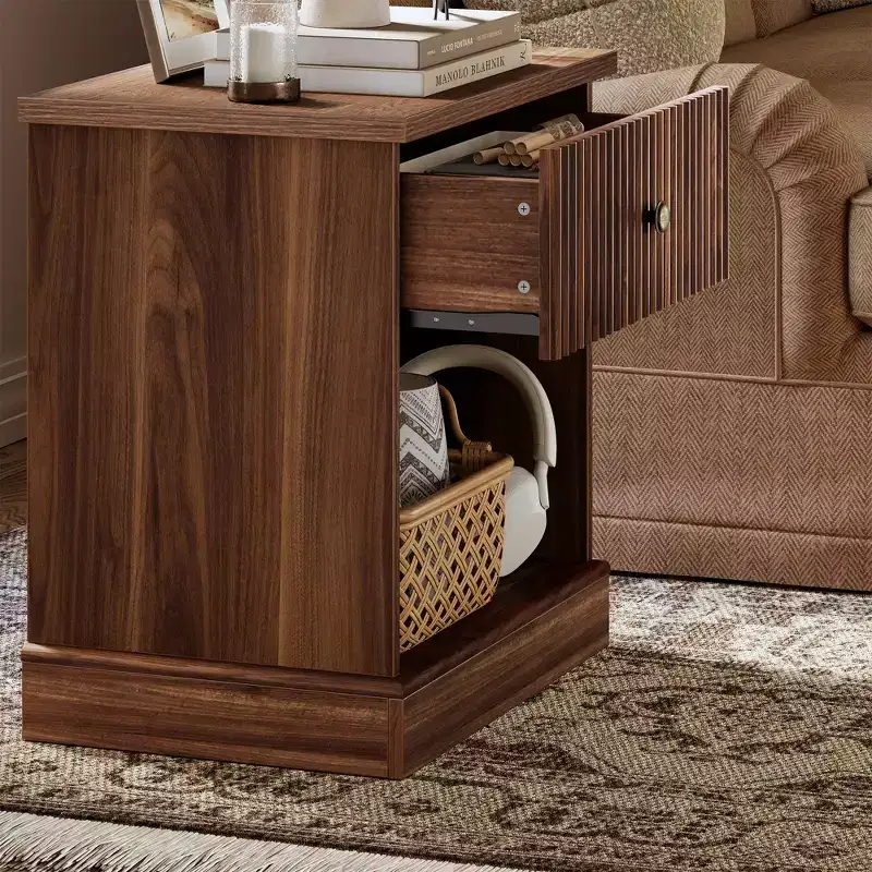 Mid Century Modern Fluted Bedside Table with Drawer  Space-Saving Bedside Table with Storage, Ideal for Bedroom or Living Room