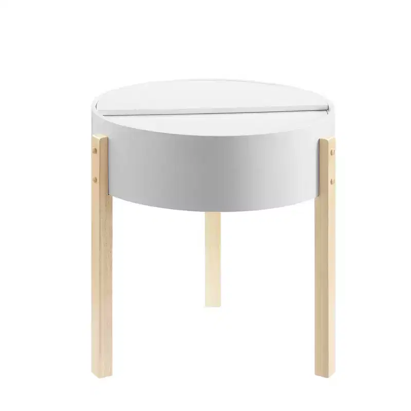 Bodfish End Table White/Natural - Acme Furniture: Mid-Century Modern, Hidden Storage, Compact