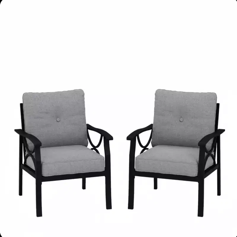 Set of 2 Patio Armchairs Metal Frame with Cushions Outdoor Garden Furniture