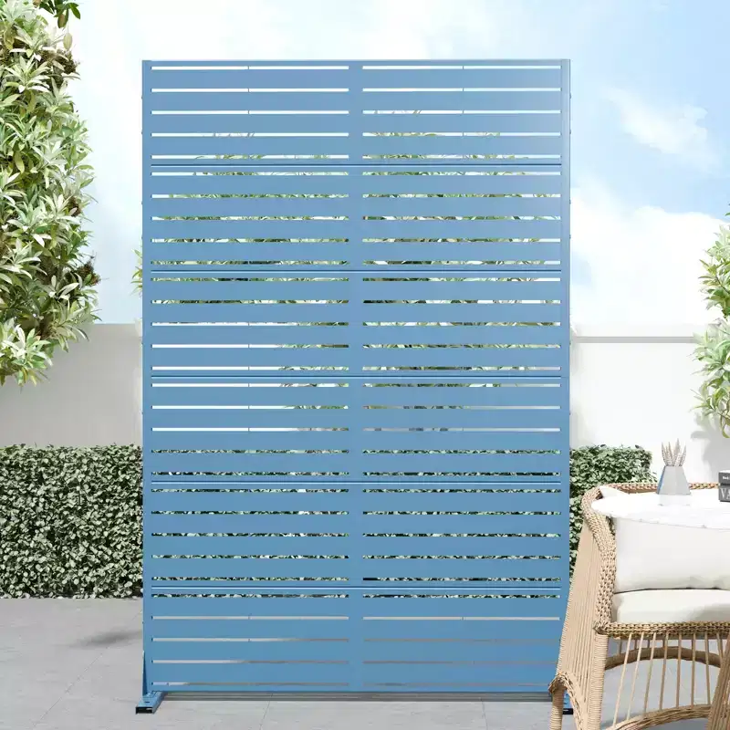 72*47 in Metal Outdoor Patio Privacy Screen Freestanding Room Divider Partition for Indoor, White