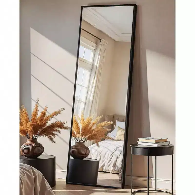 Full Length Mirror Standing Large Floor Mirror with Aluminum Frame Black Bedroom Living Room Bathroom Anti Fog Clear Glass