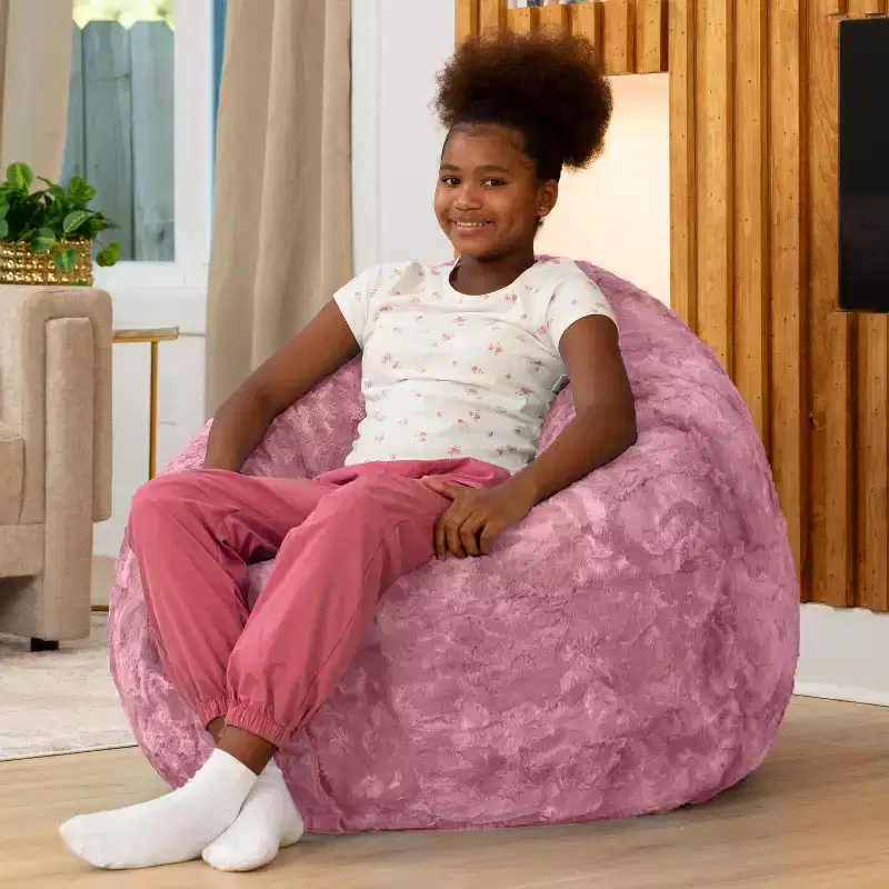 Raven-Symon Home Lil' Cuddler Cocoon Jr Kids Faux Fur Bean Bag Crash Pad & Lounger