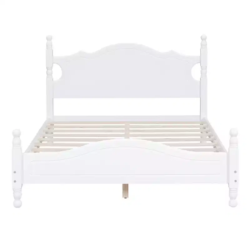 Full/Queen Size Wood House Bed, Easy Assembly, Platform Bed, No Box Spring Needed, Wooden Slat Mattress Foundation, White_Full Size