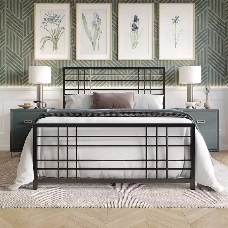 Metal Bed Frame with Headboard and Footboard