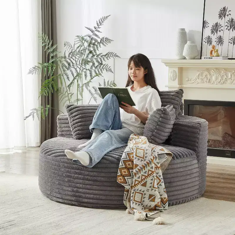55''W Fluffy Corduroy Sleeper Chair with Pillows, Modern Extra Wide Sofa Chair for Living Room, Bedroom or Lounge - ModernLuxe