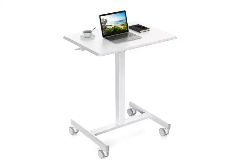 25.5IN Height-Adjustable Computer Desk with Wheels, Standing Desk with T-Shape Metal Base, Small Desk for Bedroom, Living Room
