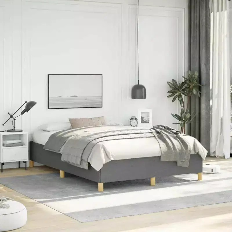 Bed Frame Dark Grey Fabric, Plywood, Engineered Wood Full