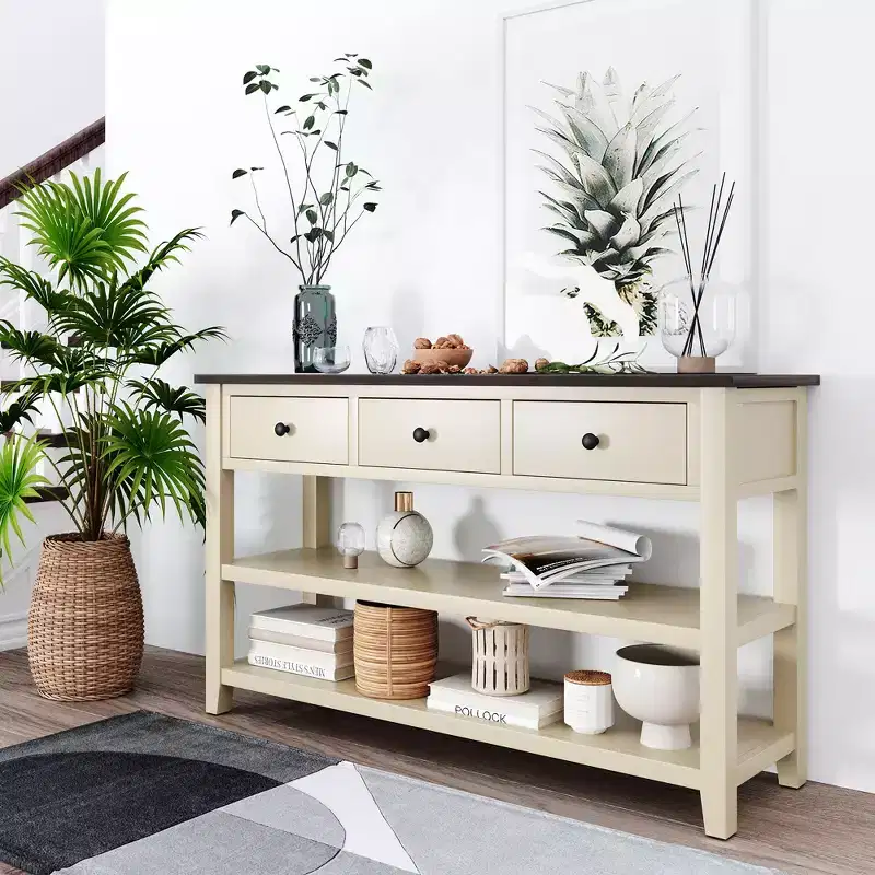 Whisen Modern Design Console Table with 3 Drawers and 2 Open Shelves