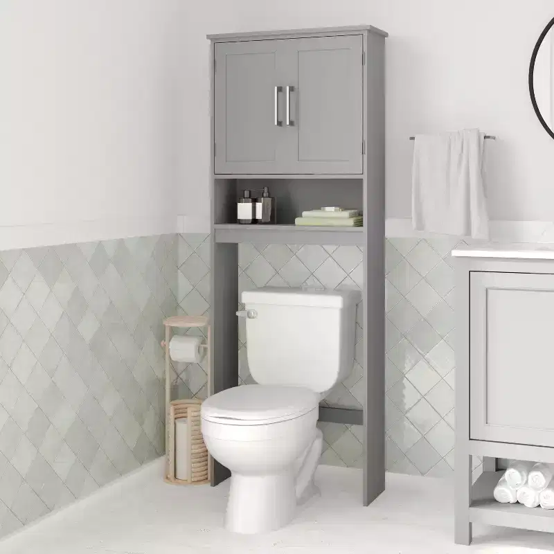 Merrick Lane Over the Toilet Bathroom Organizer with Shelves and Magnetic Closure Doors